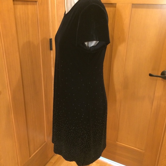 Black Knit Velvet Dress w Beading on Lower Half - Picture 4 of 12